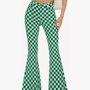 Green Checkered Women's Flare Pants